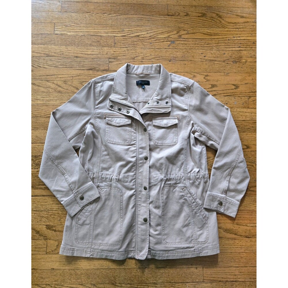 Talbots Tan Khaki Lightweight Zip & Snap Front Utility Jacket Petite Large